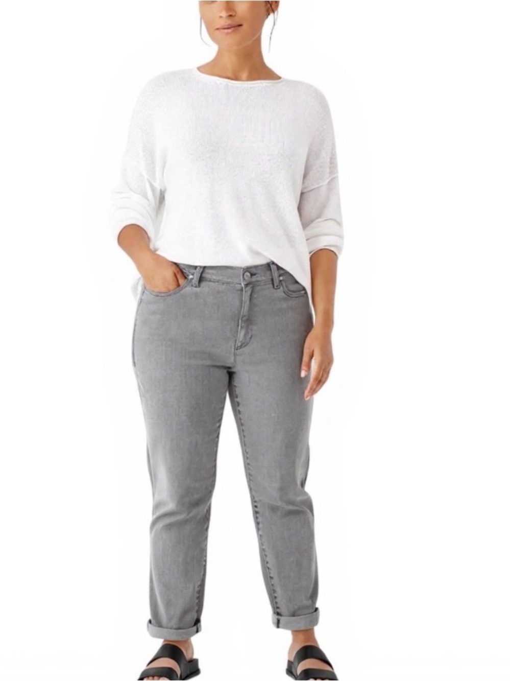 Eileen Fisher System Organic Cotton Slim Ankle Jeans Gray Size 14